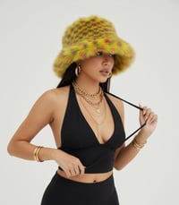 Image 8 of Faux Fur Bucket Hat - Pineapple Pattern - Yellow Red Green - 153