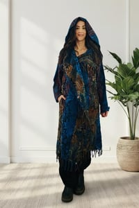 Image 8 of Hooded Festival Paisley Wizard Fringe Cloak - Blue Multi