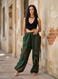 Image 8 of Thai Tie Dye Psy Pants Cotton – Relaxed Fit Festival Trousers Cinch with Pockets - Green - 477