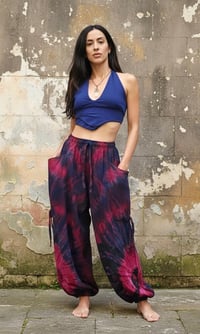 Image 11 of Thai Tie Dye Psy Pants Cotton – Relaxed Fit Festival Trousers Cinch - Pink Purple - 476