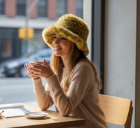 Image 9 of Faux Fur Bucket Hat - Pineapple Pattern - Yellow Red Green - 153