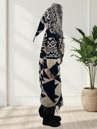 Image 9 of Hooded Fringe Coat, Aztek Blanket Cloak, Geometric Shambhala Festival Wear