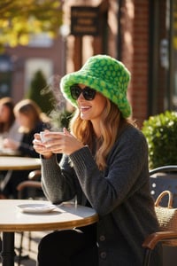 Image 9 of Faux Fur Bucket Hat - Pineapple Pattern - Green - 154