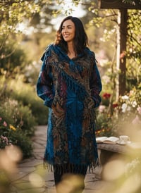 Image 9 of Hooded Festival Paisley Wizard Fringe Cloak - Blue Multi
