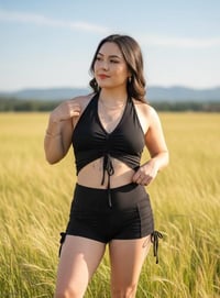 Image 3 of Black Rayon Ruched Festival Micro Booty Shorts