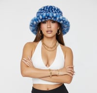 Image 1 of Textured Faux Fur Bucket Hat - Blue White - 157
