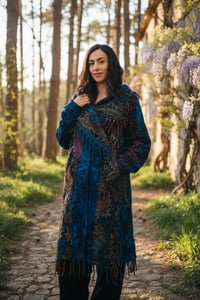 Image 10 of Hooded Festival Paisley Wizard Fringe Cloak - Blue Multi