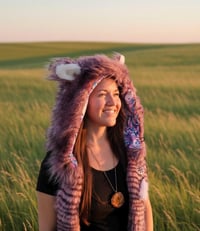 Image 1 of Faux Fur Lavender Feather Bolli Bear Hood - 122