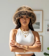 Image 2 of Faux Fur Bucket Hat - Golden Brown - 156