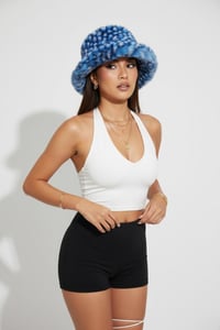 Image 2 of Textured Faux Fur Bucket Hat - Blue White - 157