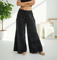 Image 2 of Cotton Patchwork Wide Leg Palazzo Pants - Black - 409
