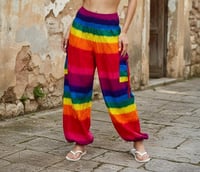 Image 1 of Rainbow Stripes Festival Harem Pants with Pockets - 517