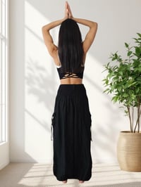 Image 10 of Harem Pants with Pockets, Boho Festival Trousers, Smocked Waist Lounge Pants, Unisex Black-510