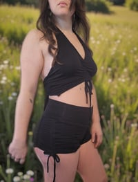 Image 5 of Black Rayon Ruched Festival Micro Booty Shorts