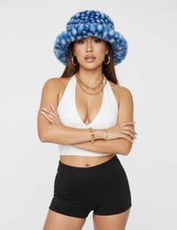 Image 3 of Textured Faux Fur Bucket Hat - Blue White - 157