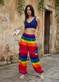 Image 2 of Rainbow Stripes Festival Harem Pants with Pockets - 517