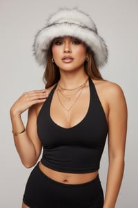 Image 9 of Faux Fur Bucket Hat - White Black Tips - 152