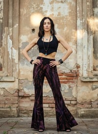 Image 3 of Tie Dye High Cinch Waist Flare Pants - Purple Black - 37