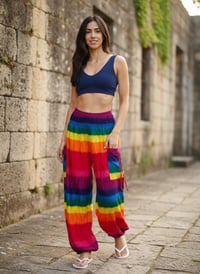 Image 3 of Rainbow Stripes Festival Harem Pants with Pockets - 517