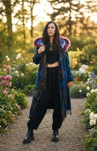 Image 2 of Festival Hooded Faux Fur Psychedelic Fringe Wizard Cloak - Blue Multi