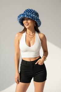 Image 5 of Textured Faux Fur Bucket Hat - Blue White - 157