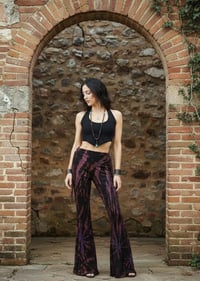 Image 4 of Tie Dye High Cinch Waist Flare Pants - Purple Black - 37