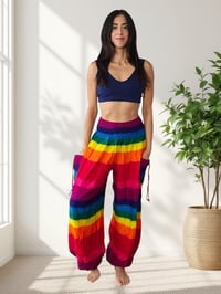 Image 4 of Rainbow Stripes Festival Harem Pants with Pockets - 517