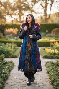 Image 3 of Festival Hooded Faux Fur Psychedelic Fringe Wizard Cloak - Blue Multi