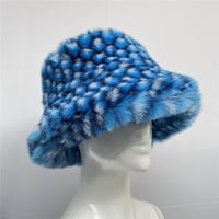 Image 6 of Textured Faux Fur Bucket Hat - Blue White - 157