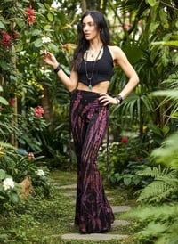 Image 5 of Tie Dye High Cinch Waist Flare Pants - Purple Black - 37
