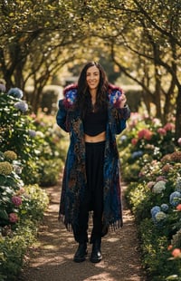 Image 4 of Festival Hooded Faux Fur Psychedelic Fringe Wizard Cloak - Blue Multi