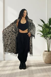 Image 6 of Hooded Fringe Festival Cloak - Black & White Paisley