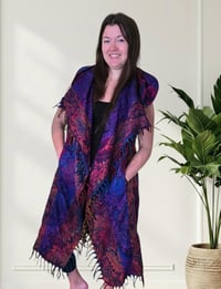 Image 7 of Hooded Fringe Vest, Bohemian Tribal Duster Sleeveless Cloak - Purple Pink Multi