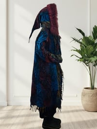 Image 9 of Festival Hooded Faux Fur Psychedelic Fringe Wizard Cloak - Blue Multi