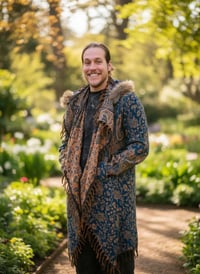 Image 5 of Hooded Faux Fur Fringe Paisley Festival Coat - Teal
