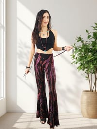 Image 7 of Tie Dye High Cinch Waist Flare Pants - Purple Black - 37