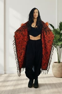 Image 8 of Hooded Faux Fur Fringe Coat - Orange Paisley
