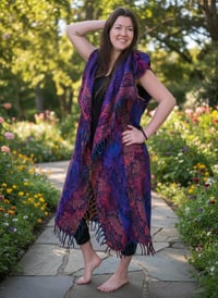 Image 8 of Hooded Fringe Vest, Bohemian Tribal Duster Sleeveless Cloak - Purple Pink Multi