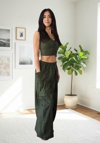 Image 7 of Classic Green Cotton Harem Pants with Om Print – Unisex Boho Yoga Beach Pants