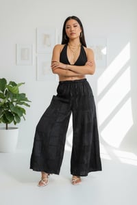 Image 8 of Cotton Patchwork Wide Leg Palazzo Pants - Black - 409