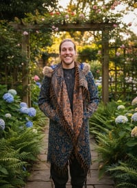 Image 6 of Hooded Faux Fur Fringe Paisley Festival Coat - Teal