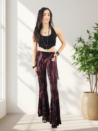 Image 8 of Tie Dye High Cinch Waist Flare Pants - Purple Black - 37