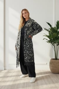 Image 8 of Hooded Fringe Festival Cloak - Black & White Paisley