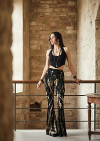 Image 2 of Tie Dye High Cinch Waist Flare Pants - Black Creme - 32