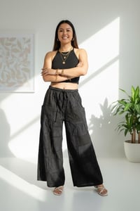 Image 9 of Cotton Patchwork Wide Leg Palazzo Pants - Black - 409