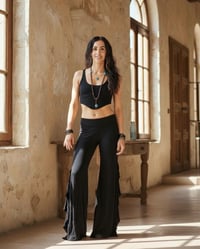 Image 3 of High Waist Split Hem Flare Bell Bottom Pants - Black - 30