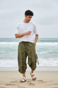 Image 9 of Classic Green Cotton Harem Pants with Om Print – Unisex Boho Yoga Beach Pants