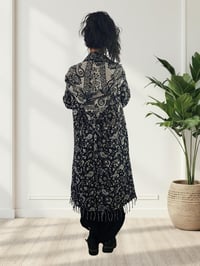 Image 9 of Hooded Fringe Festival Cloak - Black & White Paisley