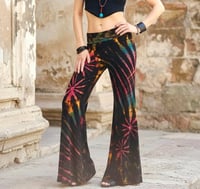 Image 2 of Tie Dye Bell Bottom Pants – High Waist Split Hem Flare - Pink Rainbow - 27