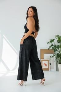 Image 10 of Cotton Patchwork Wide Leg Palazzo Pants - Black - 409
